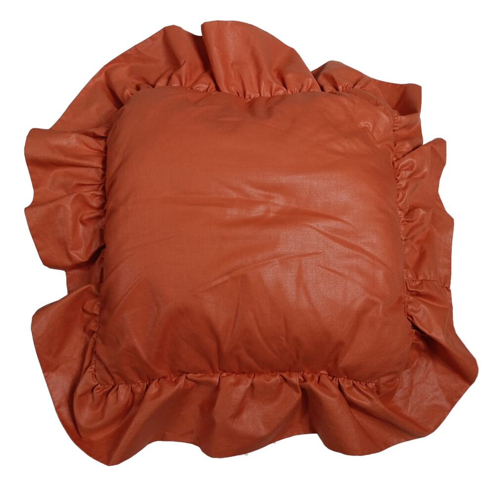 Vintage Trevira Throw Pillow Aprox 12" x 12" Burnt Orange Ruffle Trim